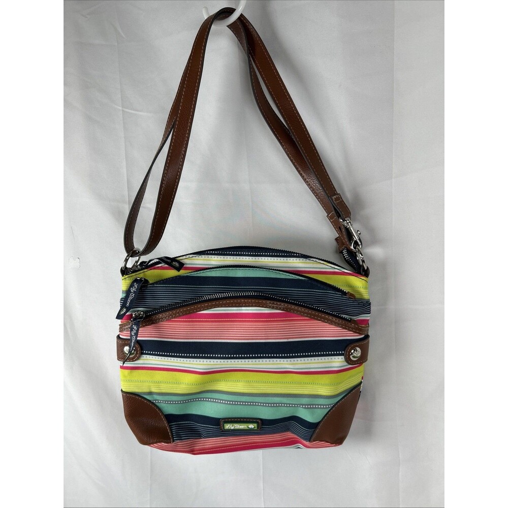 Lily Bloom Bright Striped Crossbody Purse Brown Strap Rainbow Colorful Bag Beach